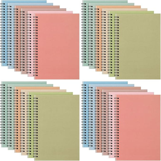 Fuutreo 24 Pcs Spiral Notebook for Work A5 8.3 x 5.7 Inch College Ruled Spiral Journal Notebook Kraft Cover, 12 Color, 60 Sheets, 120 Pages for Office School Supplies(Earthy Color)