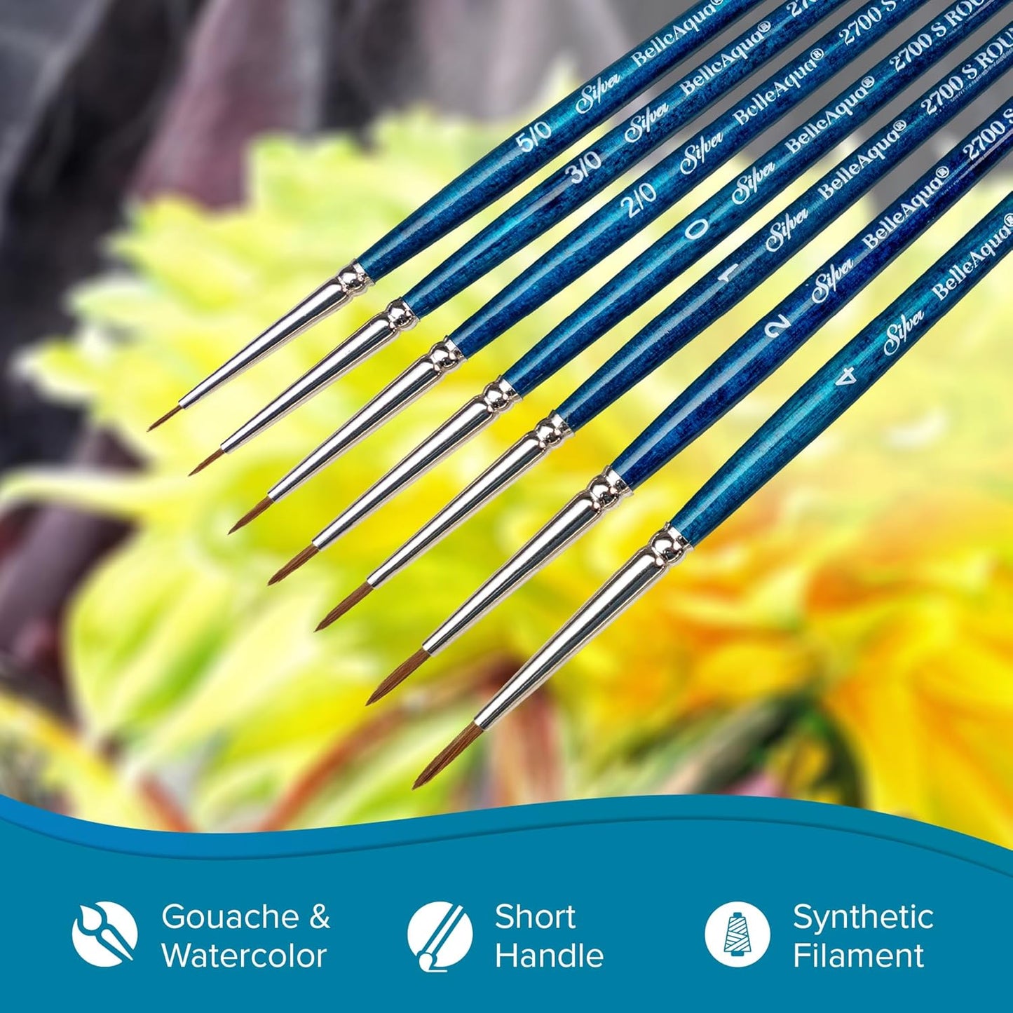 Silver Brush Limited BA-2760S BelleAqua Long Stroke Brush Set, 2pc Professional Watercolor Brush Set, Premium Soft Synthetic Red Sable Long Stroke Brushes Also for Gouache, Sizes 1/2 and 3/4 Inch