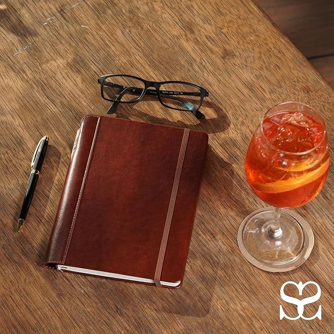 SETTINI® Lined Journal - Classic Journal for Writing Gift Set - Hardcover Vegan Leather, Includes Luxury Pen in a Unique Pen Holder, 192 Pages, 6 x 8.5 inches, Birthday Gifts for Men