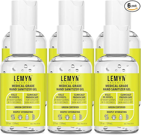 Medical Grade Hand Sanitizer Gel - 97% ORGANIC - 2 FL.OZ. (PACK OF 6)