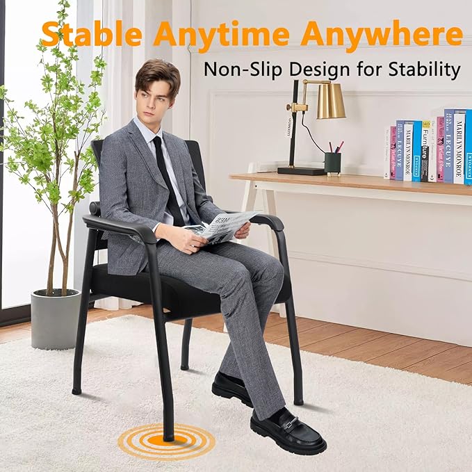 Desk Chair No Wheels with Adjustable Mesh Backrest, Arm Chair with Ergonomic Lumbar Support and Thickened Seats Cushion, Waiting Room Chairs for Office School Church Guest Reception