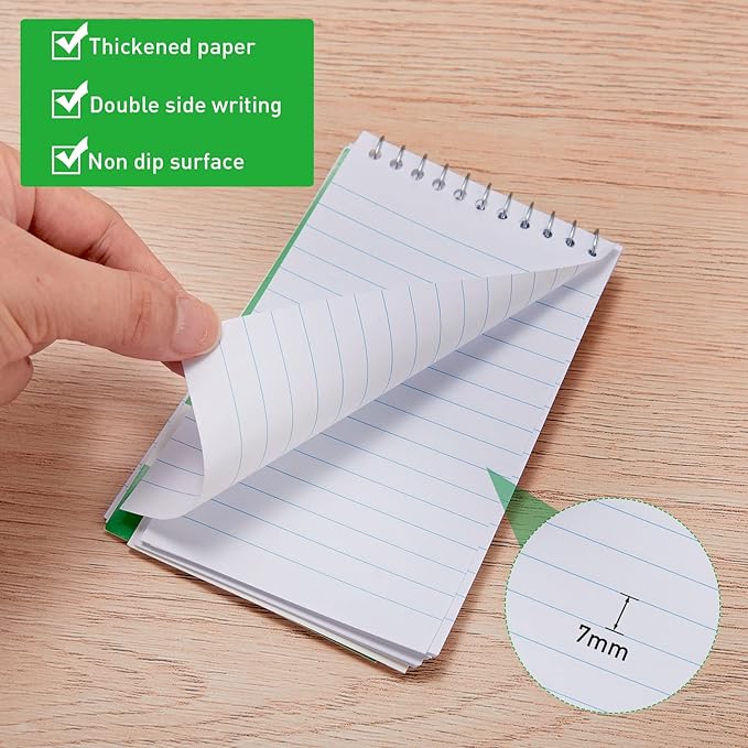 Thenshop 148 Pads Spiral Memo Bulk 3'' x 5'' Top Bound Memo Book 60 Sheets Small Mini Notebooks Lined Wire Bound Pocket Steno Book for Home, Office, School (Black,Green,Dark Blue,Red)