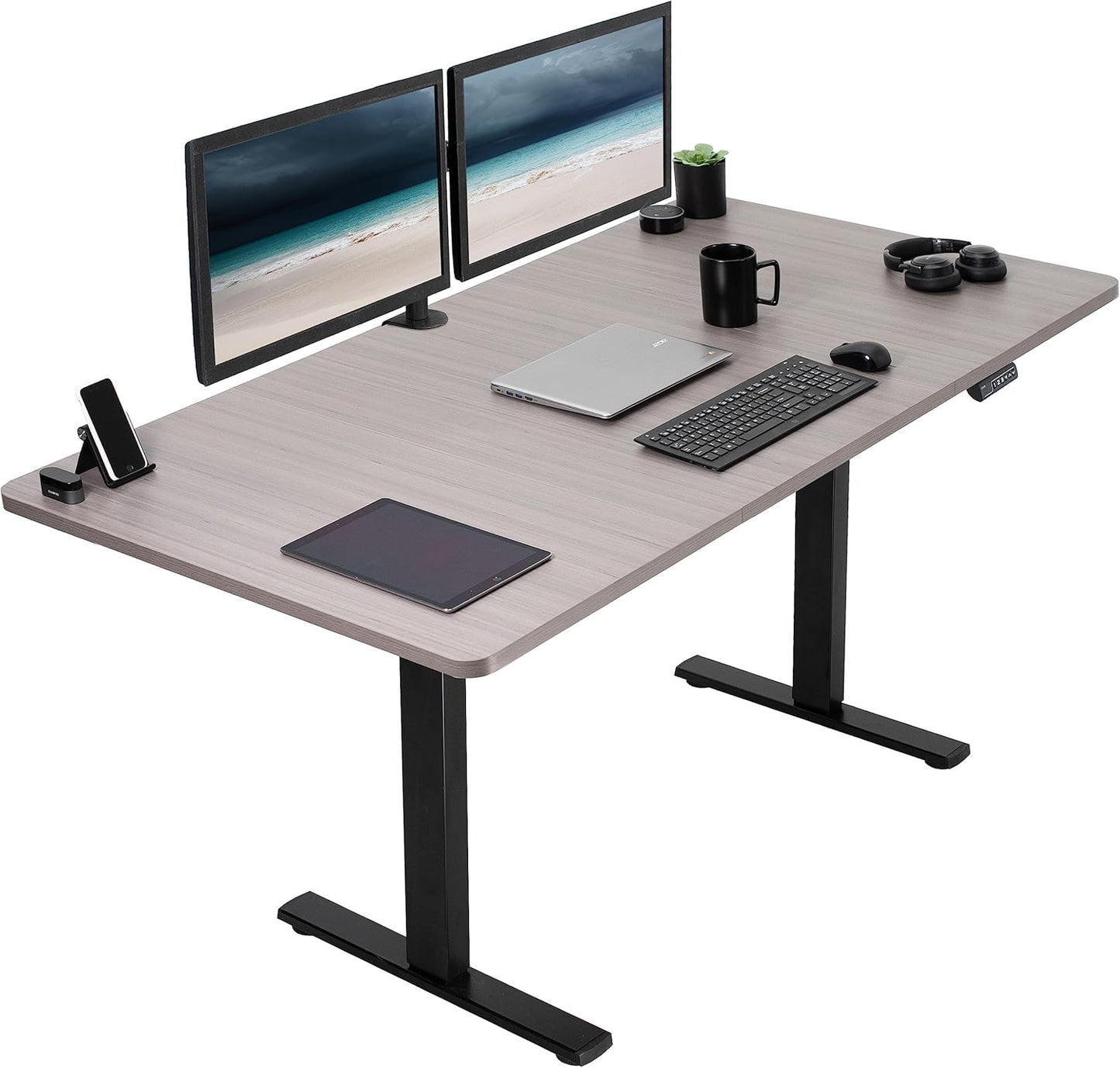 VIVO Electric 71 x 36 in Standing Desk, Memory Height Adjustment, 1B Series, Dark Gray Top Black Frame, DESK-KIT-1B7G-36
