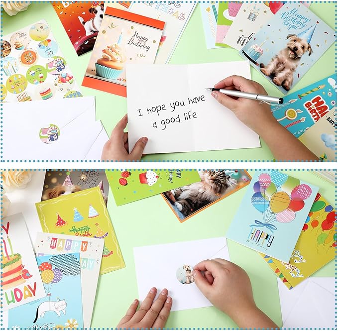 200 Set Unique Happy Birthday Card Bulk with Envelope and Sticker Blank Greeting Card Large 5 x 7 Inch Suitable for Office Kids Women Men, 20 Styles(Pastel Style)