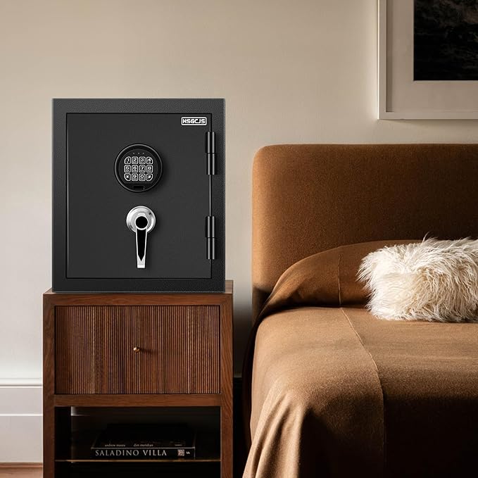 HSGCJS Fireproof Home safe-1.0 Cubic Feet,Digital Keypad Lock Security safe with Backup Key Lock,Fire Proof and waterproof Safe for for Money, Documents, Jewelry, Office, and Hotel Use