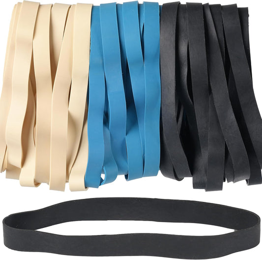 Rubber Bands Size#107 Heavy Duty Big Wide rubber band 30PCS Elastic Bands for Office Supply Trash Can File Folders Litter Box Rubber Bands (Black,blue,light brown)
