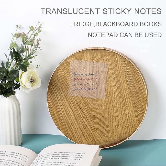 600 Pcs Transparent Sticky Notes Pad, Clear Sticky Notes for Books Message Reminder, Waterproof self-Adhesive Translucent Sticky Notes, 12 Packs (3"x3")