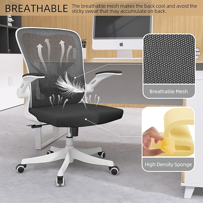 Ergonomic Office Chair, High-Back Mesh Computer Desk Chair with Adjustable Height, Lumbar Support, Flip-Up Armrests,headrest，and Swivel Rolling Design for Home and Office Use
