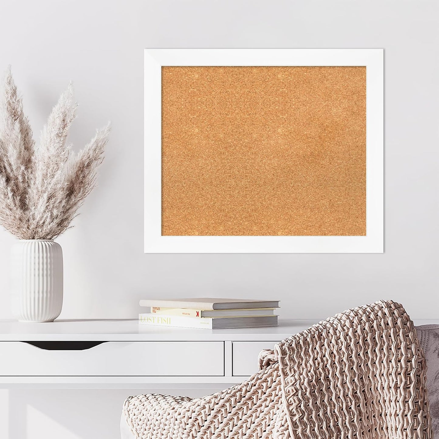 Amanti Art Natural Cork Board for Wall, 23x27 Vision Board with White Frame, Medium Corkboard Office Decor for Home Organization, Modern Corkboard Pinboard to Display Items for Home Organization in