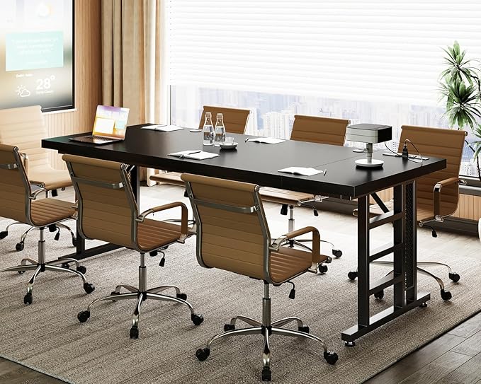 Coleshome 71 Inch Executive Desk with USB Ports, Computer Office Desk, Large Mordern Writing Table, Workstation Business Furniture for Home Office, Black