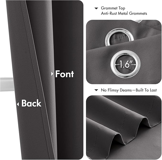 MIULEE Grey Blackout Curtains for Bedroom Living Room 90 Inches Long 2 Panels, Thermal Insulated Room Darkening Drapes Solid Grommet Top Noise Reduction Light Blocking Window Treatments 40x90 Inch