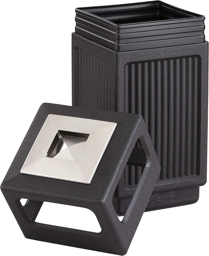 Safco Canmeleon Trash Can, Indoor and Outdoor Use, Durable & Weather-Resistant Commercial Garbage Can with Ashtray, Black