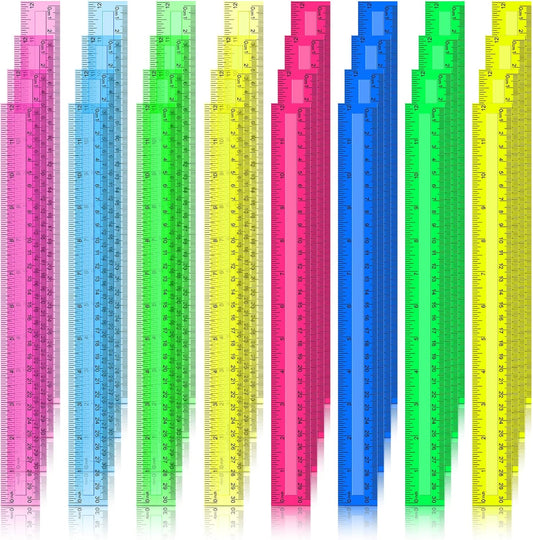 Teling 192 Pack Rulers Bulk for Classroom Transparent Colorful Metric Rulers with Inches and Centimeters 8 Colors for Kids Back to School Supplies(12 Inch)