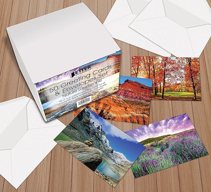 Better Office Products 50-Pack All Occasion Greeting Cards Box Set, 4 x 6 inch, 50 Assorted Blank Note Cards & 50 Envelopes, 6 Nature Photography Americana Designs, Blank Inside, 50 Pack