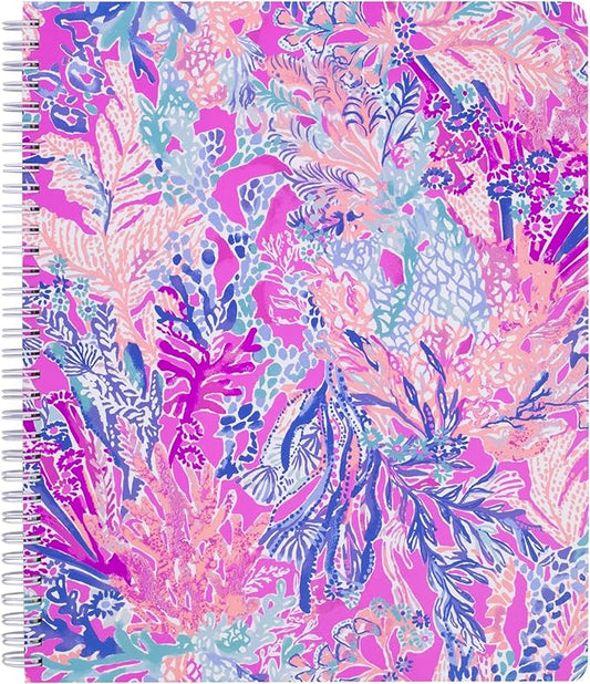 Lilly Pulitzer Large Hardcover Spiral Notebook, 11" x 9.5" with 160 College Ruled Pages, Aquadesiac