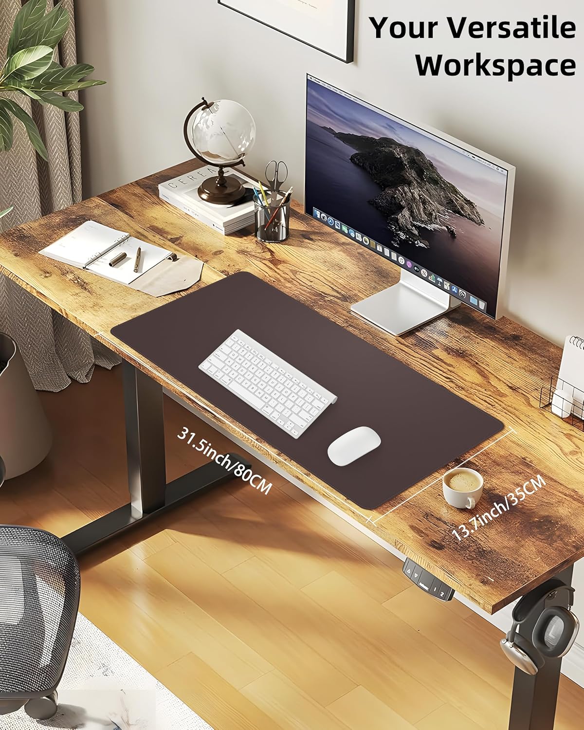 Leather Desk Pad Protector,Office Desk Mat,Large Mouse Pad, Non-Slip PU Leather Desk Blotter,Desk Pad,Waterproof Desk Writing Pad for Office and Home (Chocolate,31.5" x 15.7")