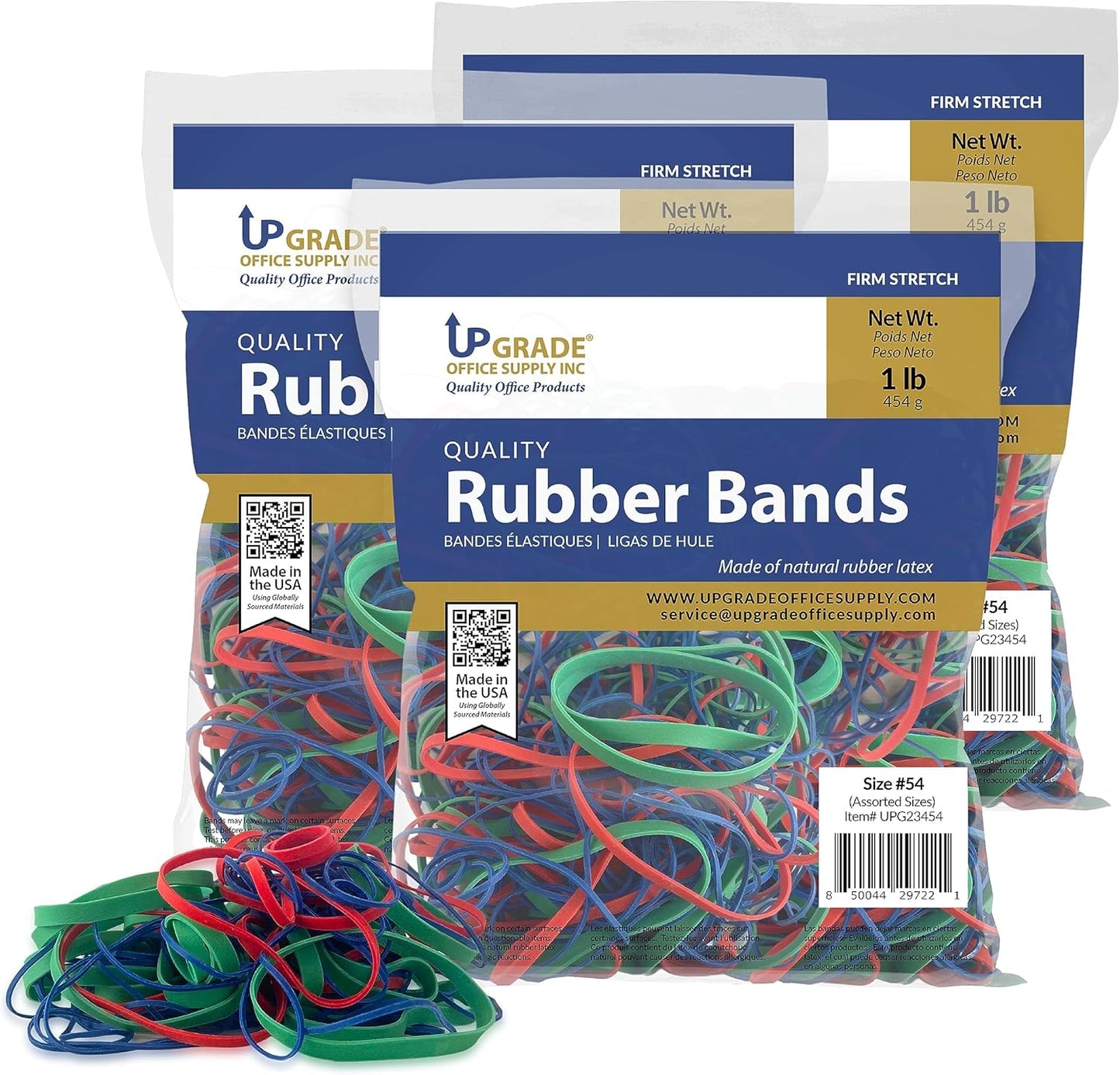 Upgrade Office Supply UPG23454PK3 Rubber Bands, Assorted Size and Color, 1 lb Bags, 3 Pack, USA