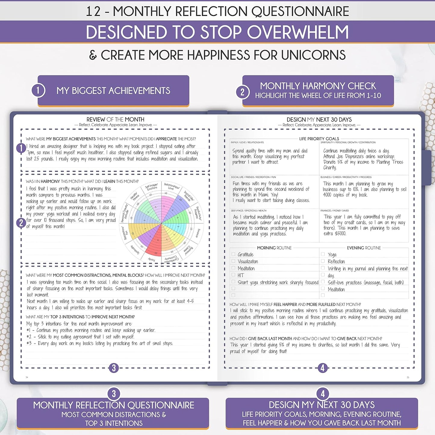 Life Planner - Undated Daily, Weekly & Monthly Planner with Budget Section | A 12 Month Journey to Increase Productivity & Happiness | Life Organizer & Gratitude Journal - Horizontal Format