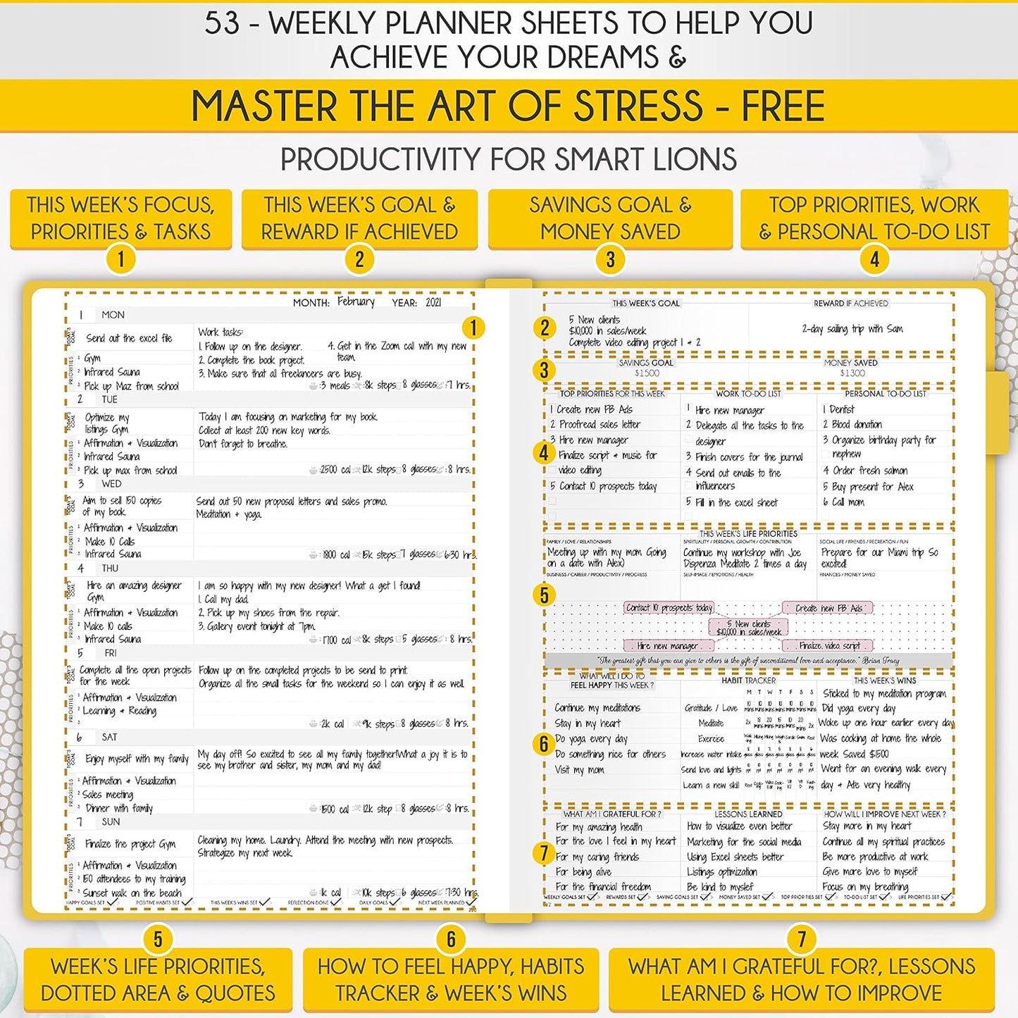 Life Planner - Undated Daily, Weekly & Monthly Planner with Budget Section | A 12 Month Journey to Increase Productivity & Happiness | Life Organizer & Gratitude Journal - Horizontal Format