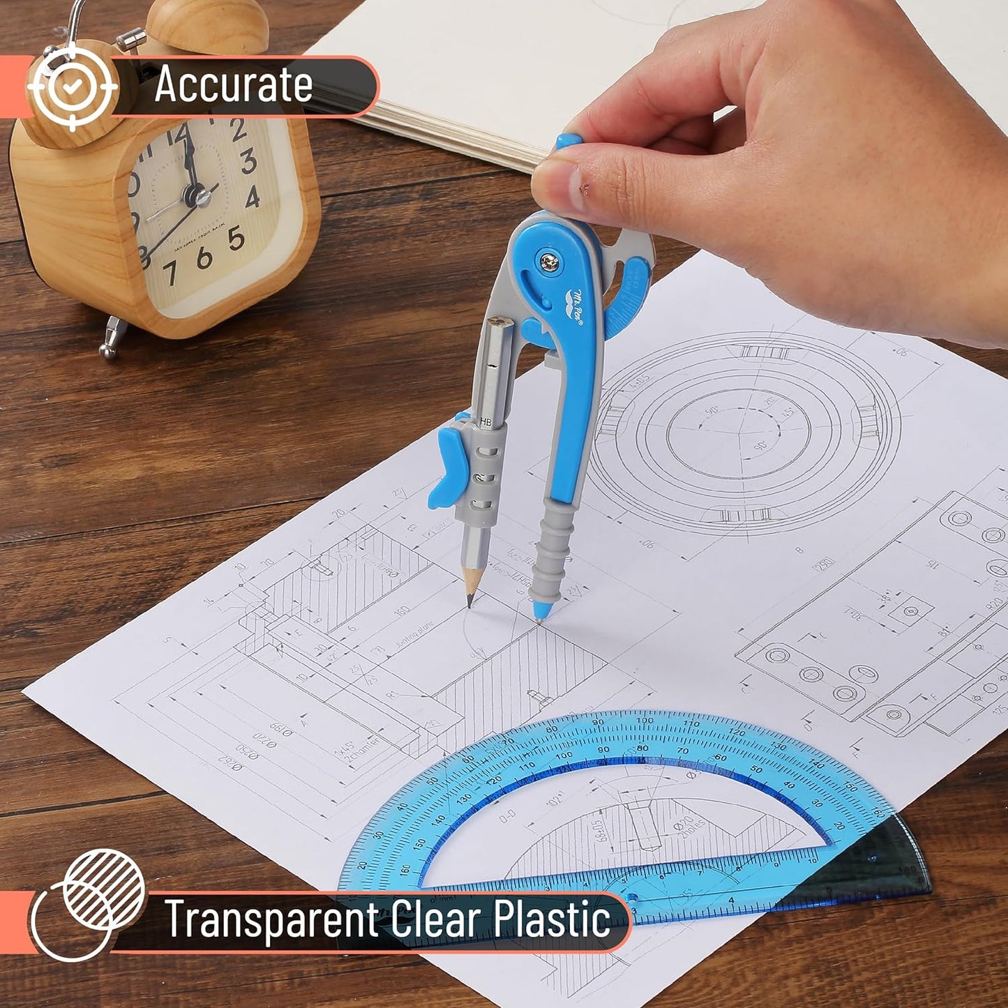 Mr. Pen- Compass and Protractor Set, Blue, Compass Geometry Tool, Protractor and Compass Set, Compass Drawing Tool, Drawing Compass, Protractor Set, Geometry Compass, Back to School Supplies