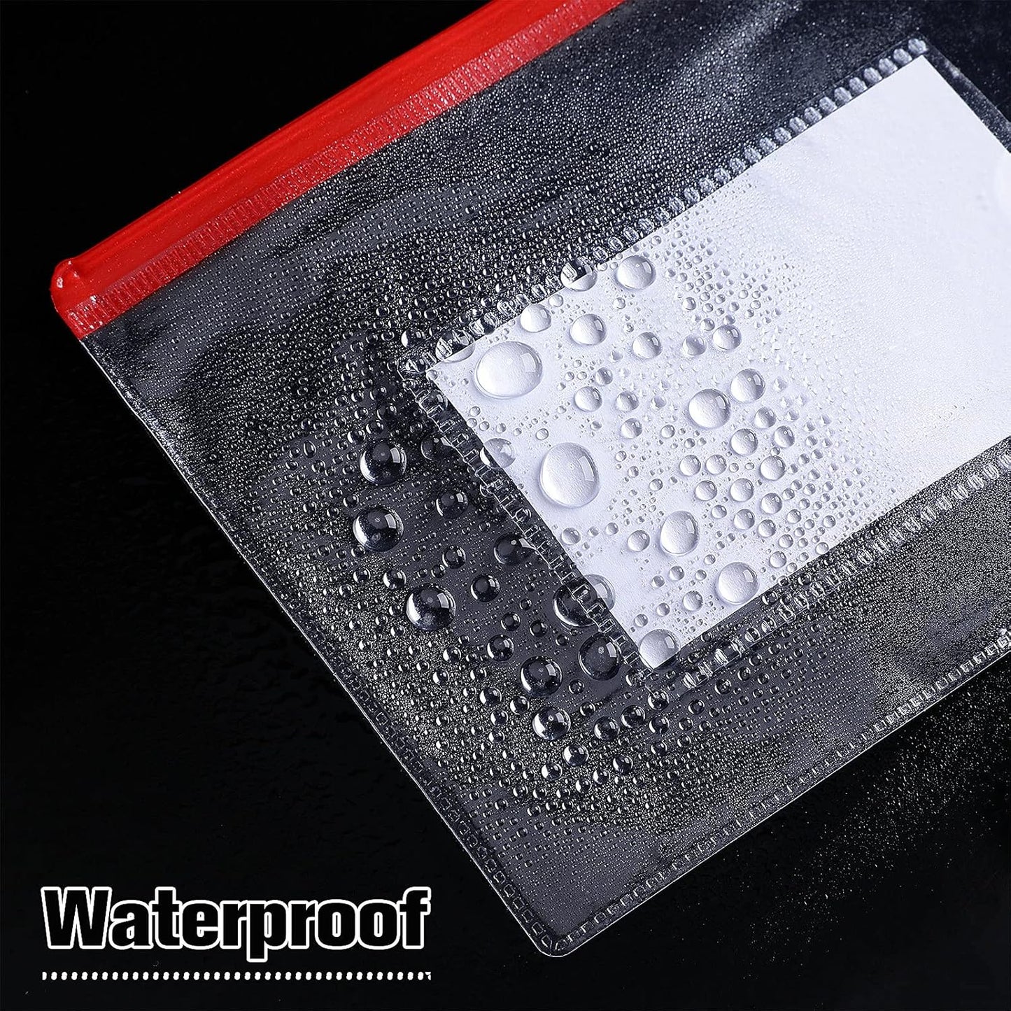 Marspark 100 Pieces Clear Pencil Case Zipper Envelope Bulk with Label Pocket Clear Plastic Envelopes with Zippered, A6 Pencil Bags for Cash, School Office Supplies, 9.2 x 4.7 Inches(Red)