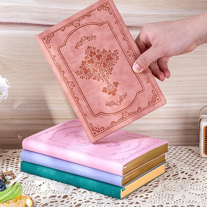 CAGIE Vintage Leather Journal for Women Soft Cover Notebook with 256 Lined Pages 100 GSM Thick Paper A5 College Ruled Journals Notebooks for Writing, 5.7 x 8.3 in, Light Pink