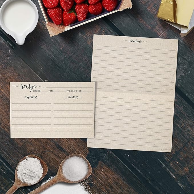 321Done Folding Recipe Cards (Set of 50) X-Large - Made in USA - Folds to 4x6 from 8x6 - Rustic Boho Kraft Tan Minimalist – Retro Vintage Luxury Thick Cardstock Jumbo Folded Double-Sided