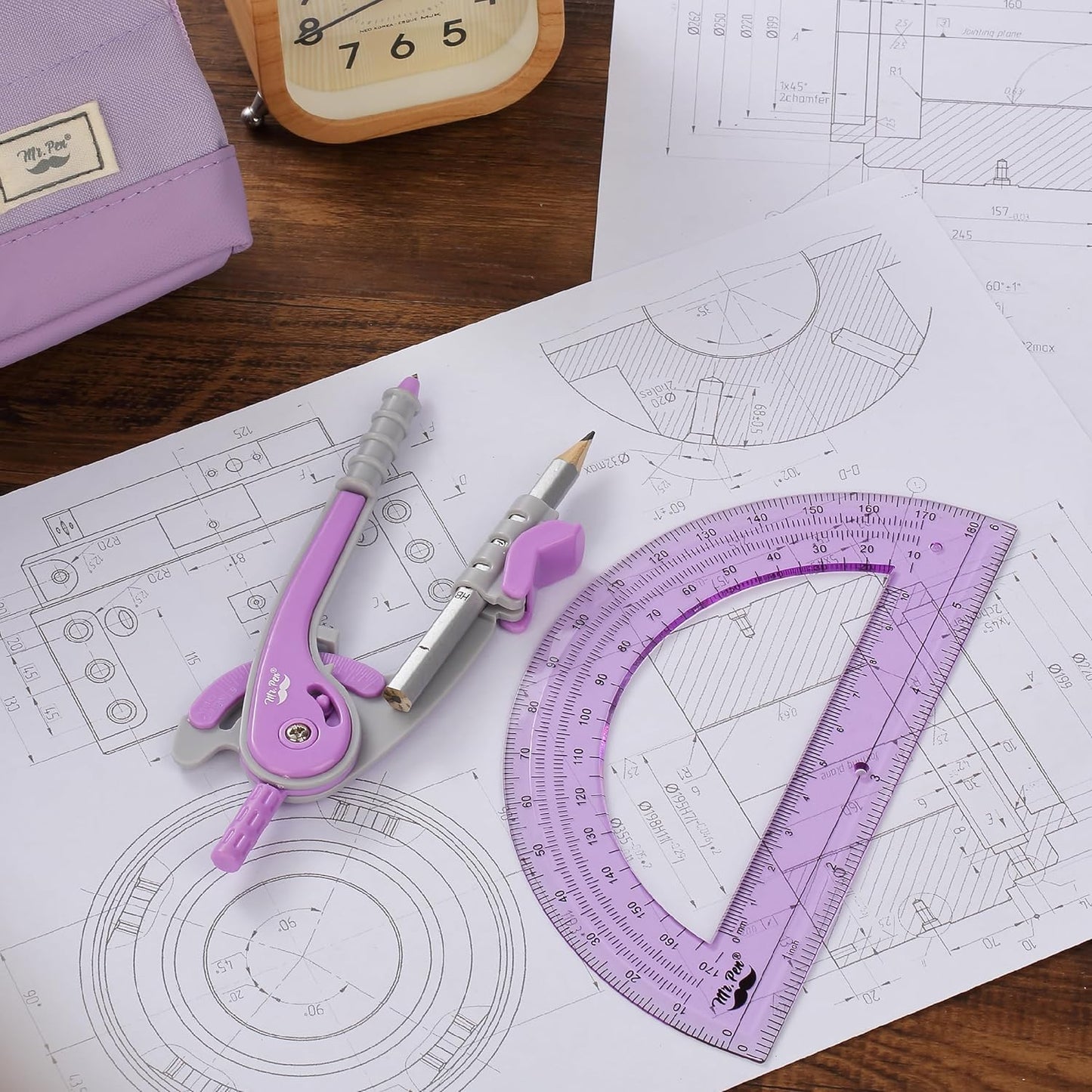 Mr. Pen- Compass and Protractor Set, Purple, Compass Geometry Tool, Protractor and Compass Set, Compass Drawing Tool, Drawing Compass, Protractor Set, Geometry Compass, Back to School Supplies