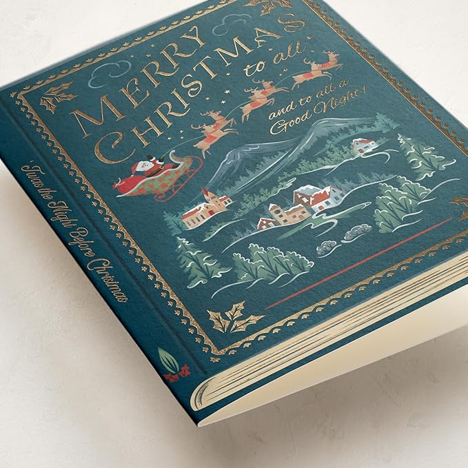 Minted The Night Before Christmas Cards, 8 Cards with Envelopes, Folded 5x7 Holiday Card with Vintage Santa Sleigh, Reindeer & Village Design, Gold Foil Pressed, Luxurious Paper, Interior Message