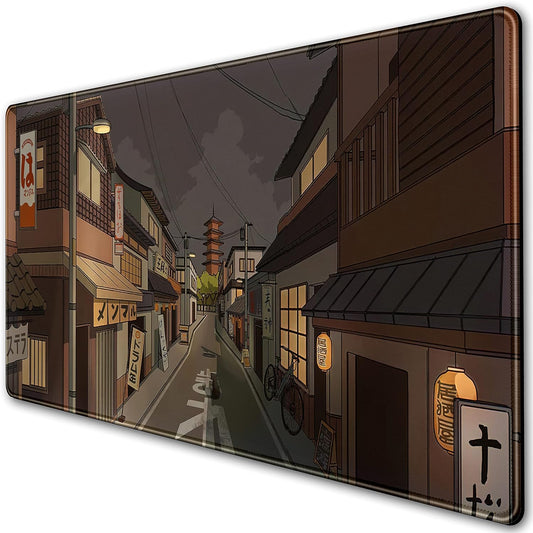 Tokyo Street at Night Kawaii Japanese XL Mouse Pad, Cute Gaming Desk Pads, Anime Large Desktop Mat, XXL Keyboard Mats, Extended Laptop Mat 31.5''X15.7''