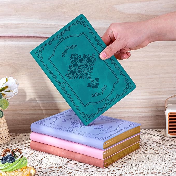 CAGIE Vintage Leather Journal for Women Soft Cover Notebook with 256 Lined Pages 100 GSM Thick Paper A5 College Ruled Journals Notebooks for Writing, 5.7 x 8.3 in, Blue