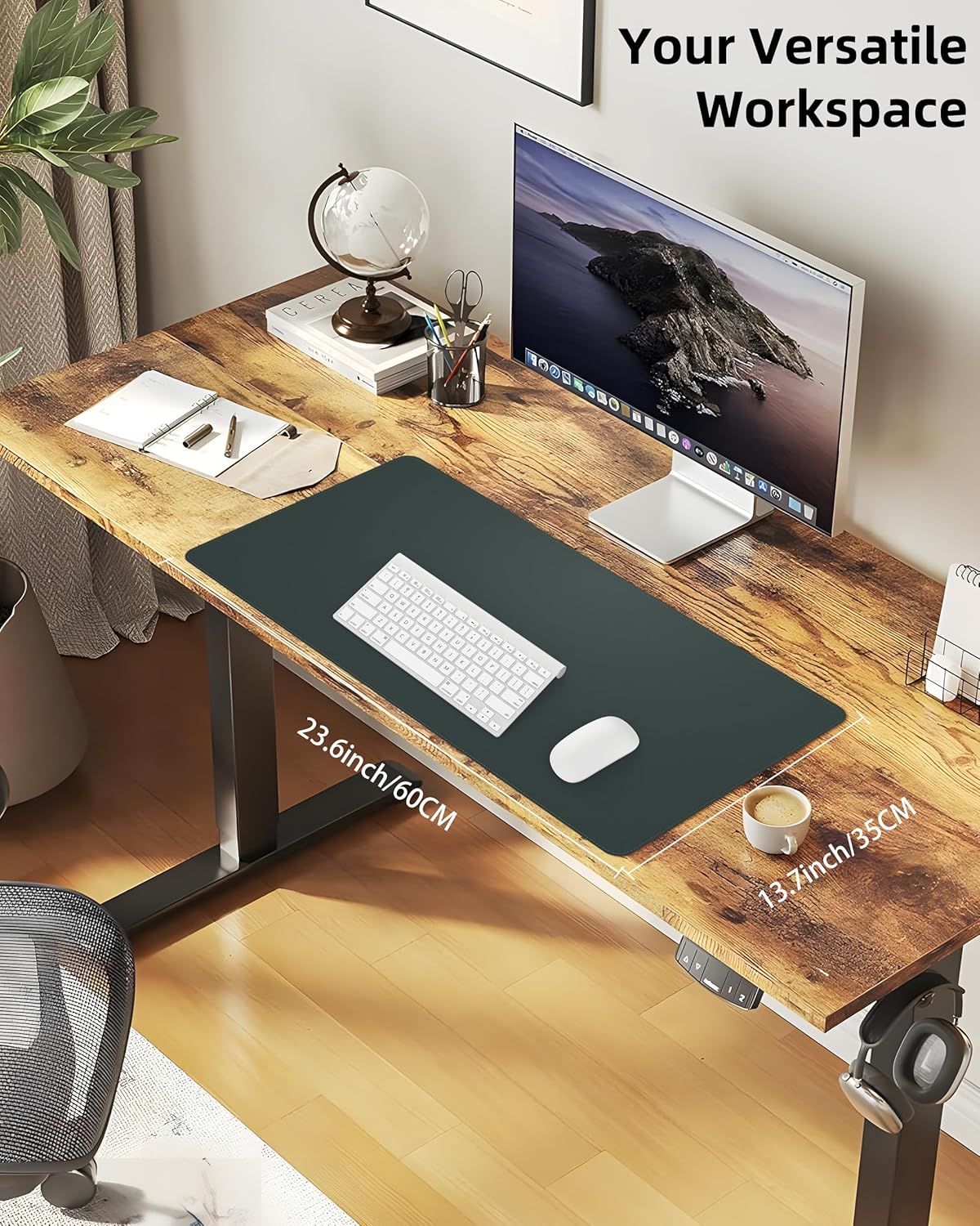 Desk Pad Mat 23.6"x13.7" - Waterproof Mouse Pad & Desk Protector, Non-Slip PU Leather for Gaming Keyboard/Mouse, Stitched Edge XL Office Desk Pad with Ergonomic Support(Dark Green)