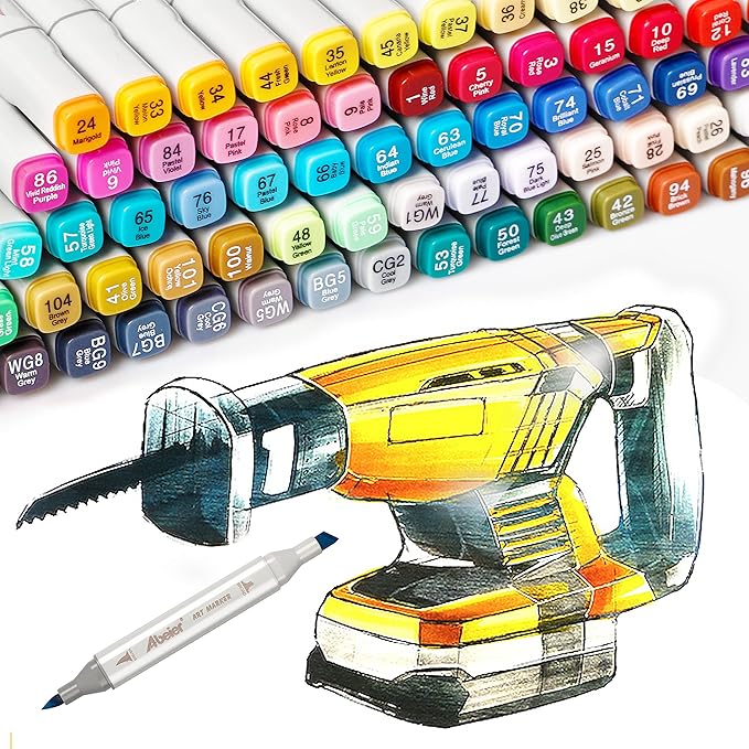 ABEIER 81 Colors Alcohol Markers - Brush & Chisel Dual Tip Sketch Markers, Plus 1 Blender, Permanent for Kids & Adults Coloring & Illustration