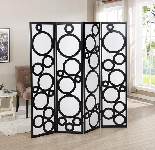 NicBex Room Divider 4 Panel Room Dividers with Circle Pattern Partition Room Dividers and Folding Privacy Screens Wall Divider for Home, Office, Room Separation,70" W x 1" D x 70" H, White+Black
