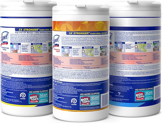 Lysol Disinfectant Wipes Bundle, Multi-Surface Cleaning Wipes, For Disinfecting & Cleaning, contains Lemon & Lime Blossom, Crisp Linen, & Mango & Hibiscus, 3x80 ct, (240 ct Total)