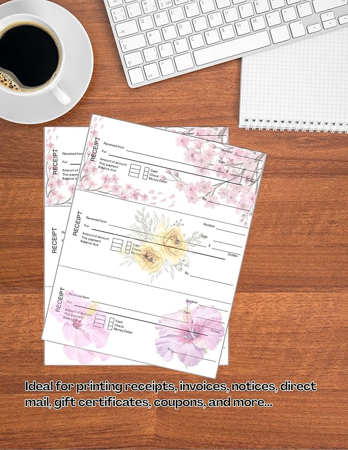 Limited Papers (TM) 8.5x11 Perforated Paper, 20/50 Pound, 75 GSM, Variety of Perforation Sizes and Colors, for Forms, Tickets, Postcards. (White, 3 up - horizontal 3 2/3" and 7 1/3" from bottom)