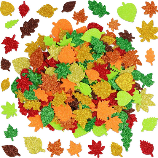 584 PCS Fall Stickers Glitter Foam Stickers for Kids Crafts, Autumn Leaf Maple Leaves Self Adhesive Stickers for Thanksgiving Party Supplies Gift DIY Arts Greeting Card Envelopes Home Decor