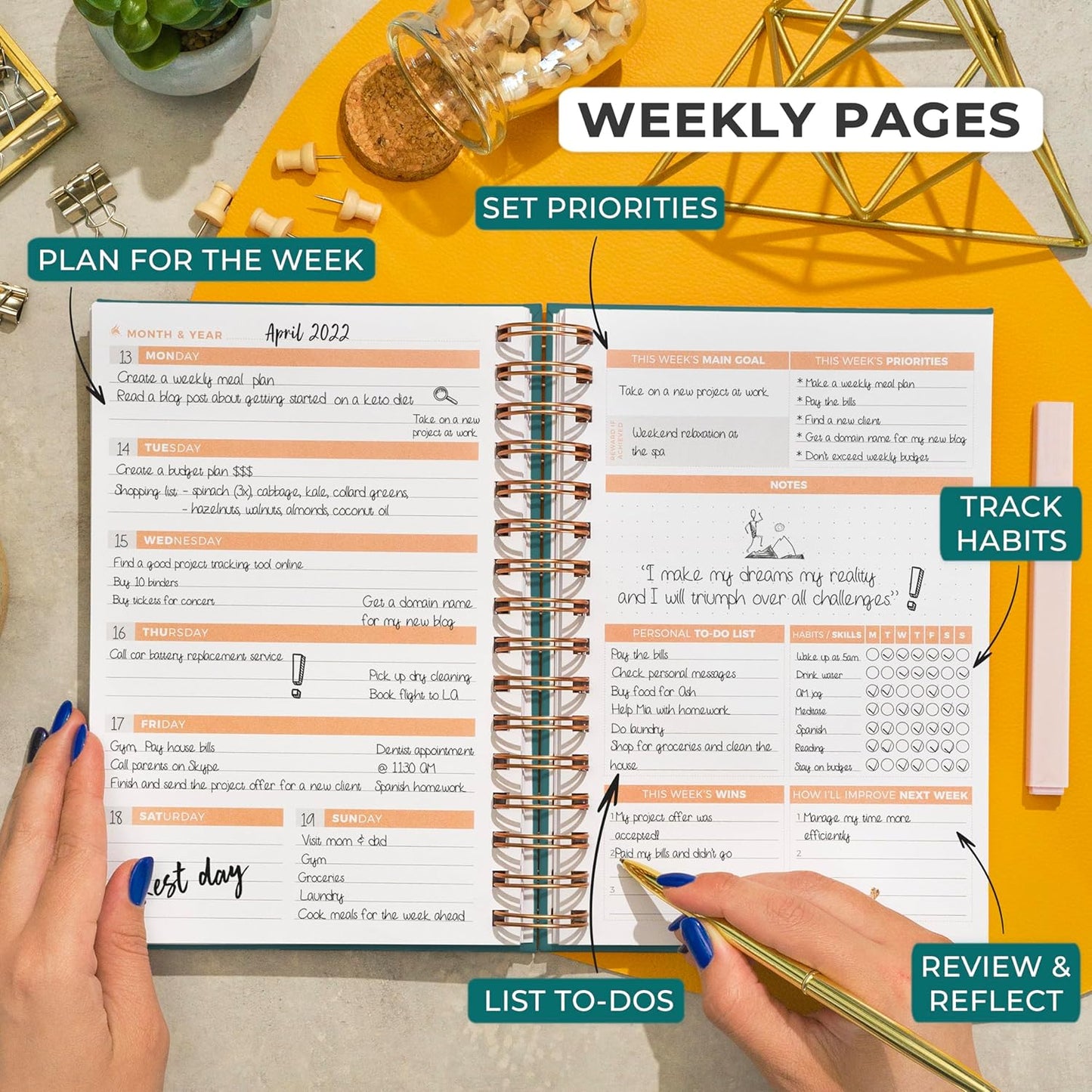 Clever Fox Planner 2nd Edition Spiral – Colorful Weekly & Monthly Goal Planner, Time Management & Productivity Organizer, Undated (Dark Teal)