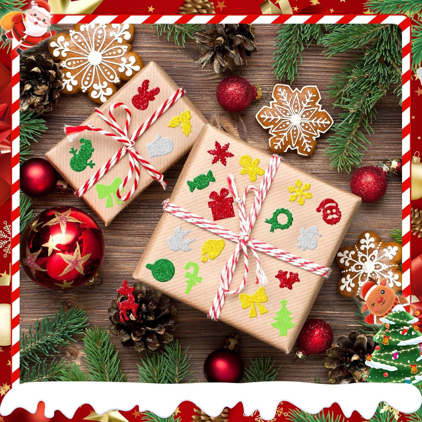 Foam Stickers Glitter Colorful Self Adhesive Stickers, Sticker for Kids Crafts Arts Supplies Scrapbooking DIY Greeting Card Envelopes Home Decor(Christmas Style)