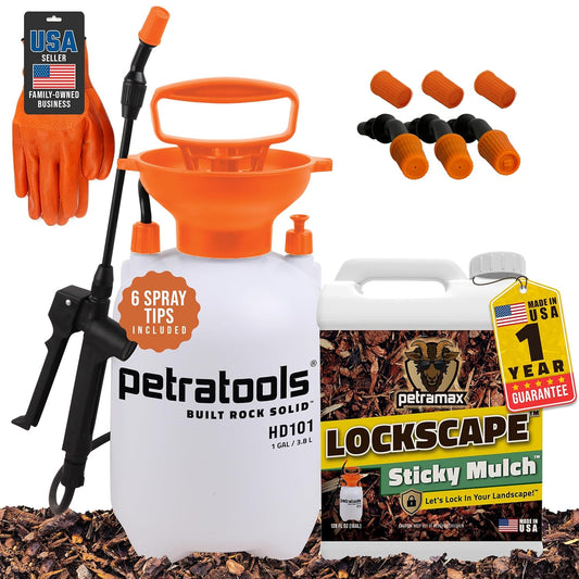 Lockscape Sticky Rock or Sticky Mulch Glue for Landscaping with Sprayer 1 Gallon, Max Rock Glue for Landscape & PetraTools HD101 Bundle, Lockdown Gravel or Mulch for Landscaping Hold (Mulches)