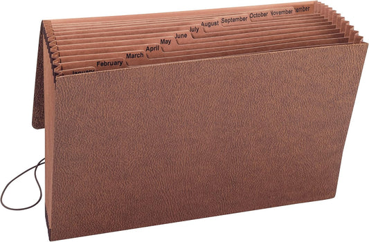 Smead TUFF Expanding File, 12 Pockets, Monthly (Jan.-Dec.), Flap and Cord Closure, Legal Size, Redrope (70390)