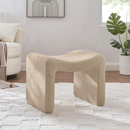 Small Footstool Ottoman, Multi-Functional Modern Foot Stool, Sofa Footrest Extra Seating for Living Room, Entryway, Hallways and Bedrooms, Small, Camel