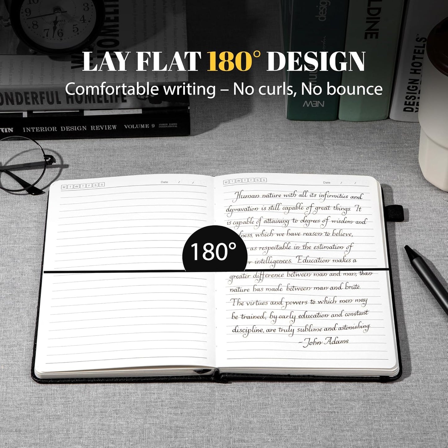 CAGIE Lined Journal for Men Women, Tree Growth Ring Leather Bound Journal Notebook, 256 Pages 100 GSM Journals for Writing, A5 Hardcover Journaling Notebooks for Work, Note Taking, Black