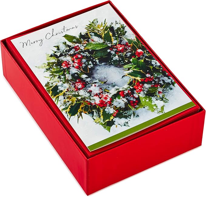 Hallmark Boxed Christmas Cards, Snowy Wreath (40 Cards and Envelopes)
