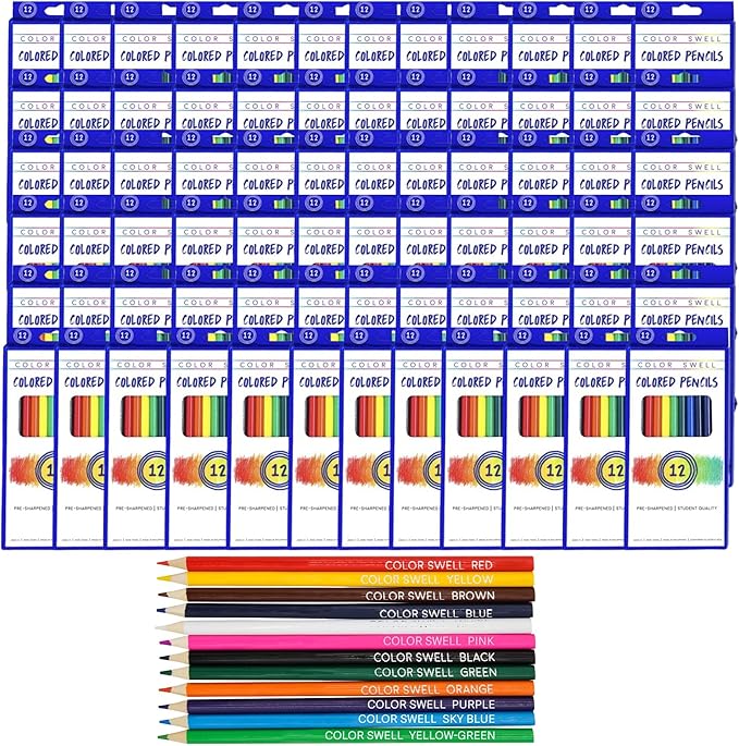Color Swell Bulk Colored Pencil Packs 60 Sets 12 Count Assorted Vibrant Pre-Sharpened Colors 720 Total Perfect for Kids, Teachers and Classrooms