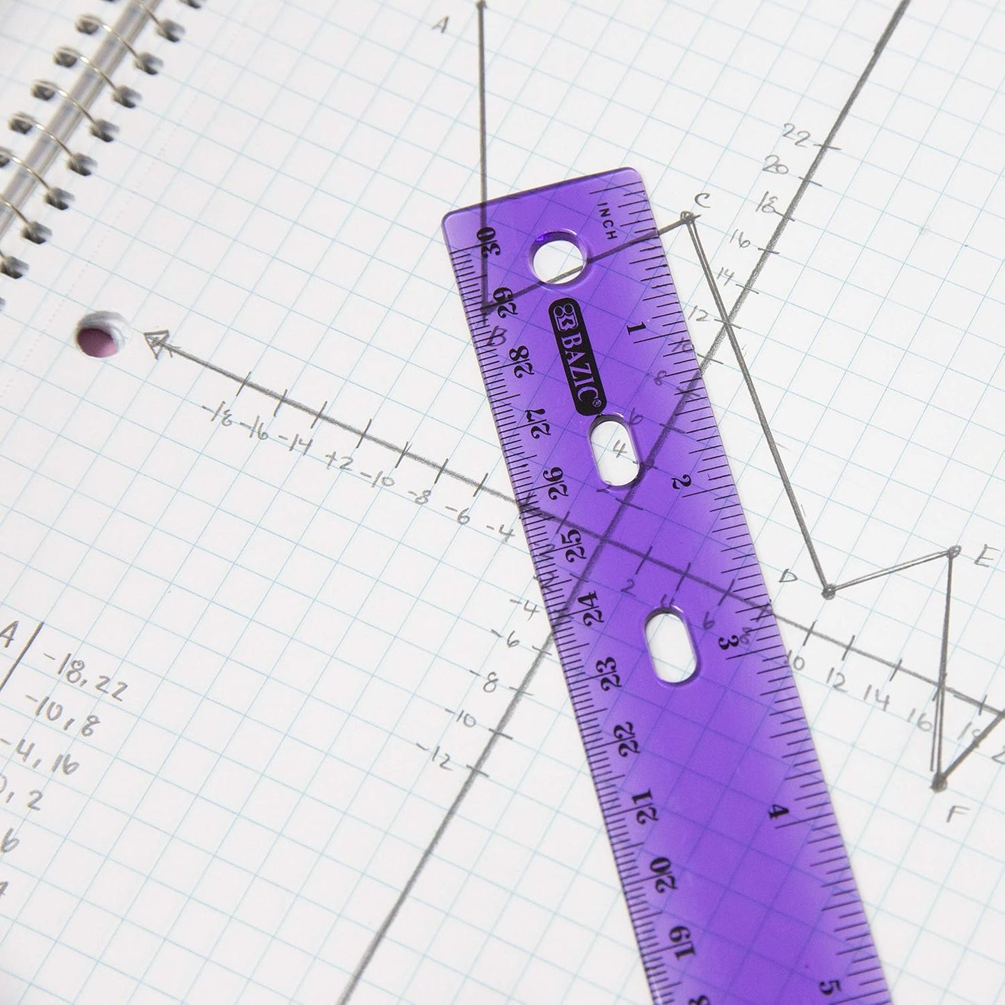 BAZIC Jeweltones Color Plastic Ruler 12" (30cm), Inches Centimeter Metric Measuring Drafting Rulers, for Students School Supplies (4/Pack), 1-Pack