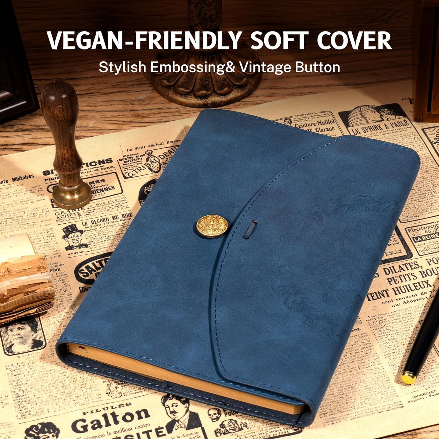 Vintage Leather Journal for Women Men, Junk Journal Notebook Soft Cover, Book of Shadows Journals for Travel Diary Scrapbook Sketchbook Journaling Writing, Blue