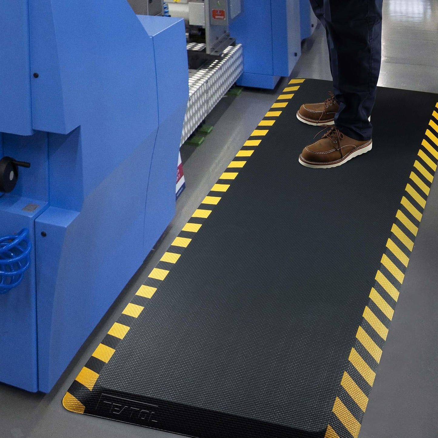 FEATOL Anti Fatigue Mat Industrial, Ergonomic Standing Floor Mat for Work for Stand, Black with Yellow Border Safety 20" x 59"-Support for Leg & Back Pain