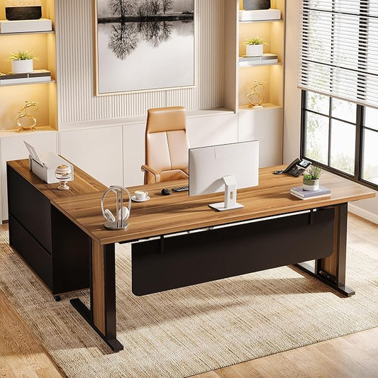 Tribesigns 63" Large Executive Desk L Shaped Computer Desk with File Storage Cabinet, L-Shaped Executive Office Desk Business Desk Set, Computer Desk with Mobile Cabinet for Home Office