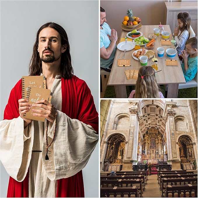 INSADA Christian Prayer Journal Spiral Notebooks Bulk with Pens - Small Notepads (4.13”x5.43”) - Easter Gifts for Women men,Church Members & Bible Study Groups (60 sets Brown)